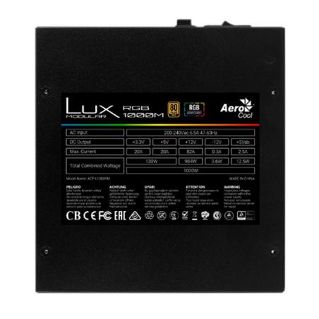 Aerocool LUX RGB 1000W ATX MODULAR PSU 80+GOLD